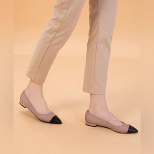 Pedro Pointed Cap Toe Leather Flats Size 7 Taupe